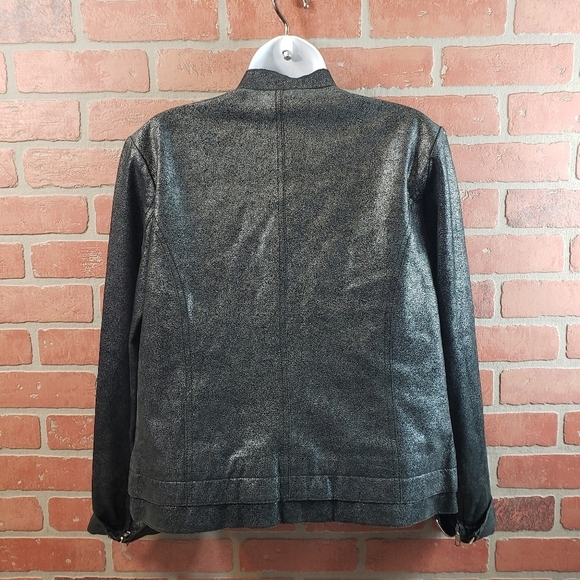 D2K Black Shimmery Leather Jacket Size M - Picture 5 of 7
